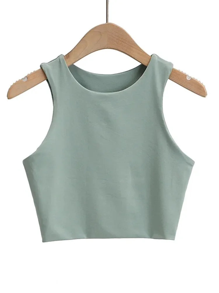 Sexy Slim Tops O-neck Sleeveless Double Nylon Tank Tops 6 Colors