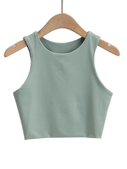 Sexy Slim Tops O-neck Sleeveless Double Nylon Tank Tops 6 Colors