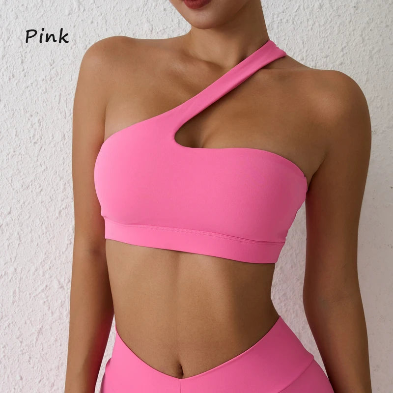 Sexy sports Bra One Shoulder Yoga Bra Detachable