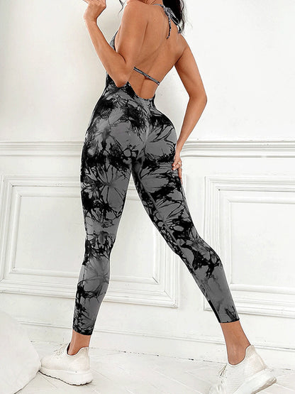 Women's Tie Dye Seamless Workout Jumpsuits