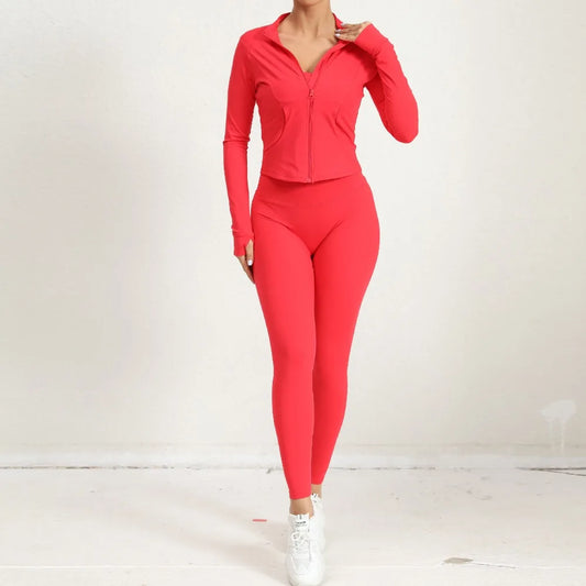 2 Pcs Gym Set  Jacket With Matching Leggings