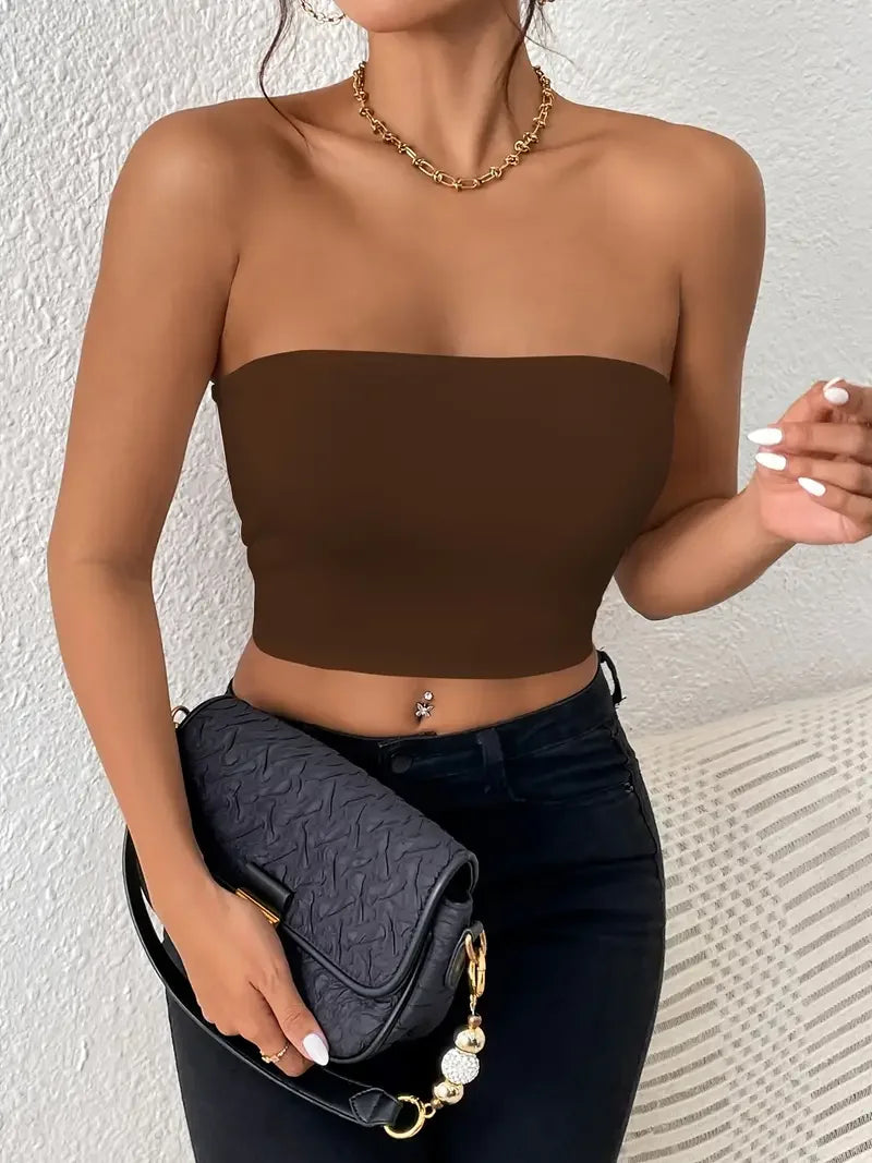 Sexy Bodycon Crop Tube Top, Solid Stretchy Tube Top,