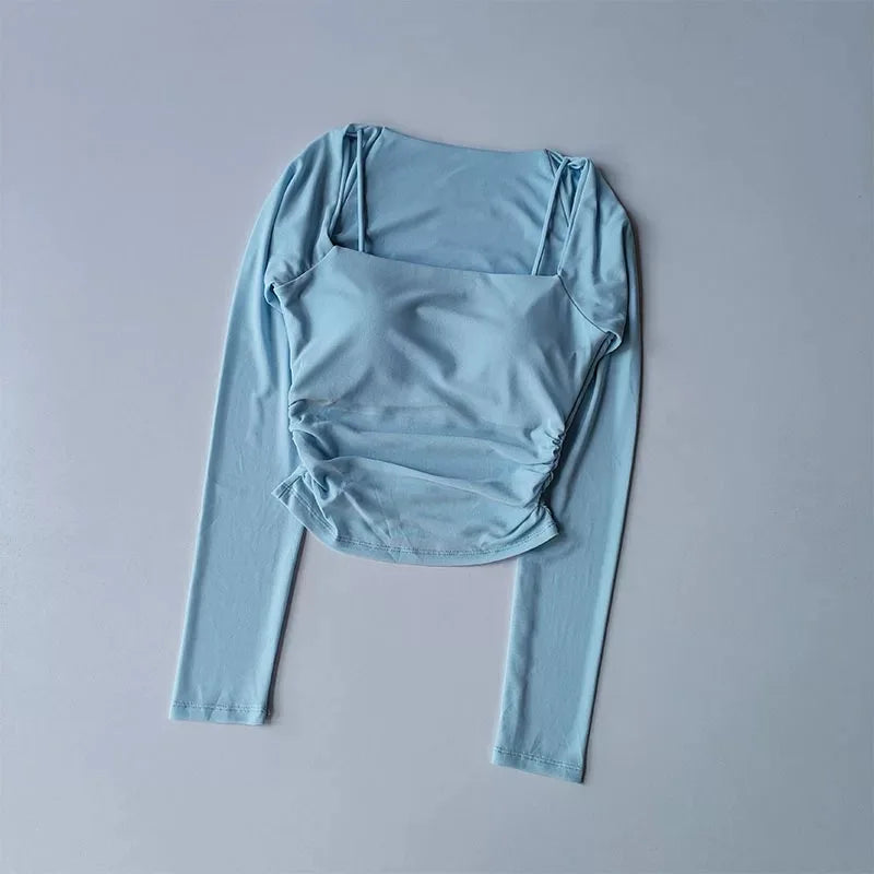 Sports Tops Fixed Chest Pads Mesh Splicing Slimming Long Sleeves