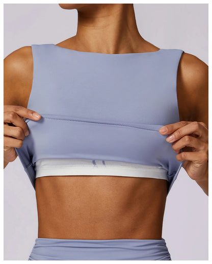 Sports Bra  Open Back Yoga Breathable Slim Fit  Tank Top With Removable Pads