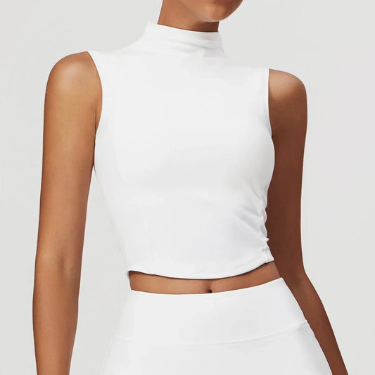 Yoga Vest  Crop Top Gym Sleeveless Stand Collar