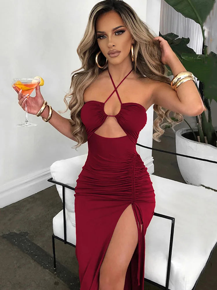 Sleeveless Sexy Female Midi Backless Dresses Slim
