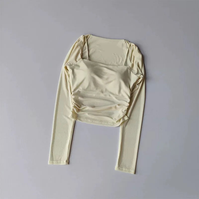 Sports Tops Fixed Chest Pads Mesh Splicing Slimming Long Sleeves