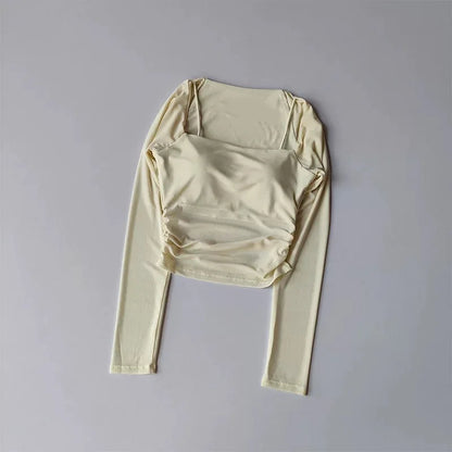 Sports Tops Fixed Chest Pads Mesh Splicing Slimming Long Sleeves