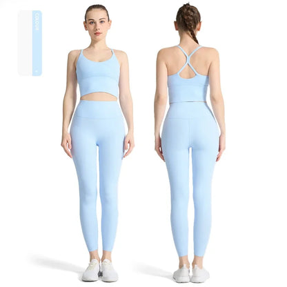 2PCS Yoga Set Crop Top High Waist Legging Fitness Bra Set Breathable
