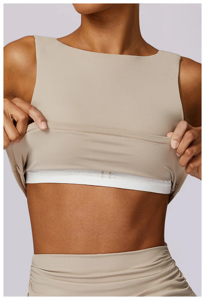 Sports Bra  Open Back Yoga Breathable Slim Fit  Tank Top With Removable Pads