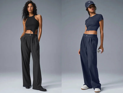 High Waisted Suit Pants, Sports Vest ,Wide Leg Pants