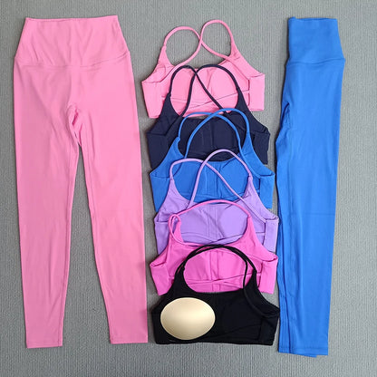 2 Pcs Gym Set Sweat Bra Tops Compression Leggings