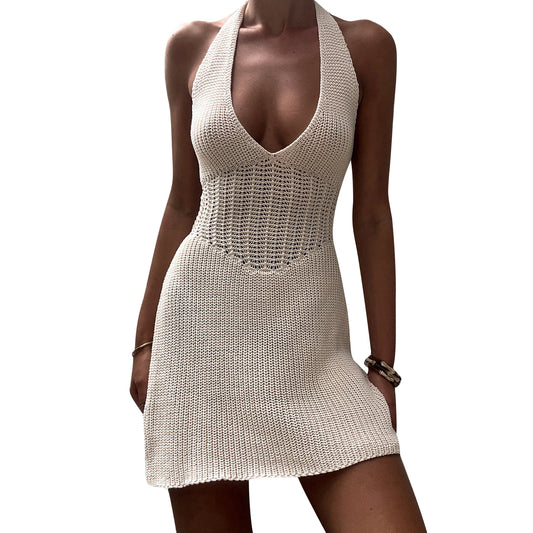 Sleeveless Halter Neck Mini Dress with Open Back