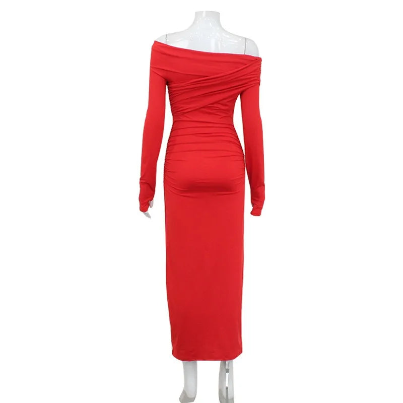 One-shoulder Long-sleeved Temperament, Waist-packing Hip Skirt