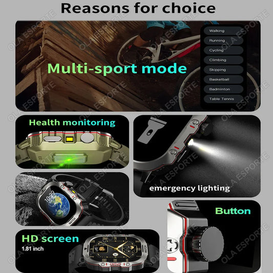Military Smart Watch Men Outdoor Sports Fitness Tracker
