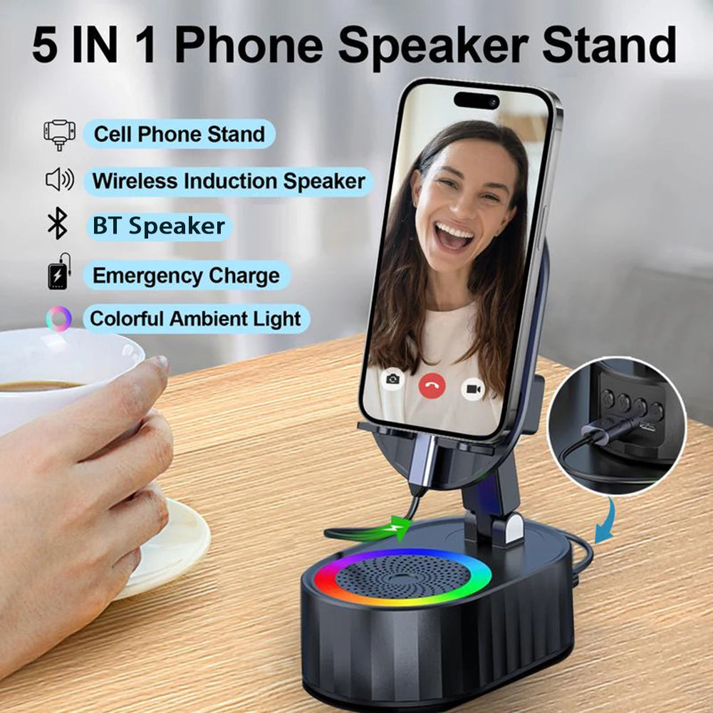 5 in 1 Bluetooth-compatible Audios Power Banks Bracket Rotating  Wireless Induction Audio Speaker Phone Stand