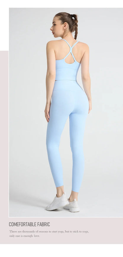 2PCS Yoga Set Crop Top High Waist Legging Fitness Bra Set Breathable