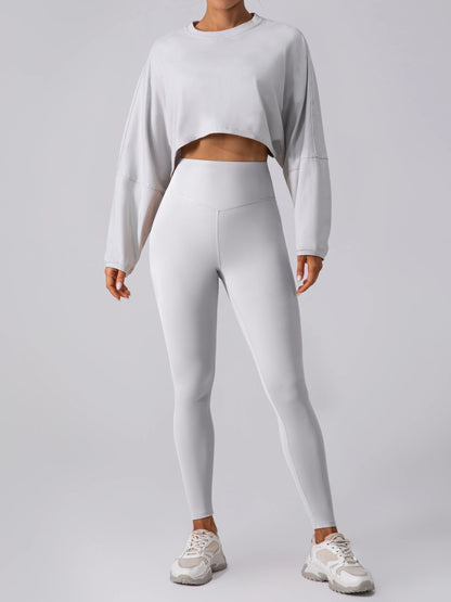 Women Sports Crop Top Long Sleeve T-Shirts Yoga Loose Tops