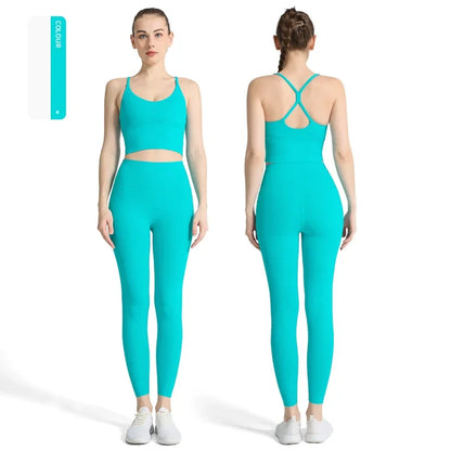 2PCS Yoga Set Crop Top High Waist Legging Fitness Bra Set Breathable