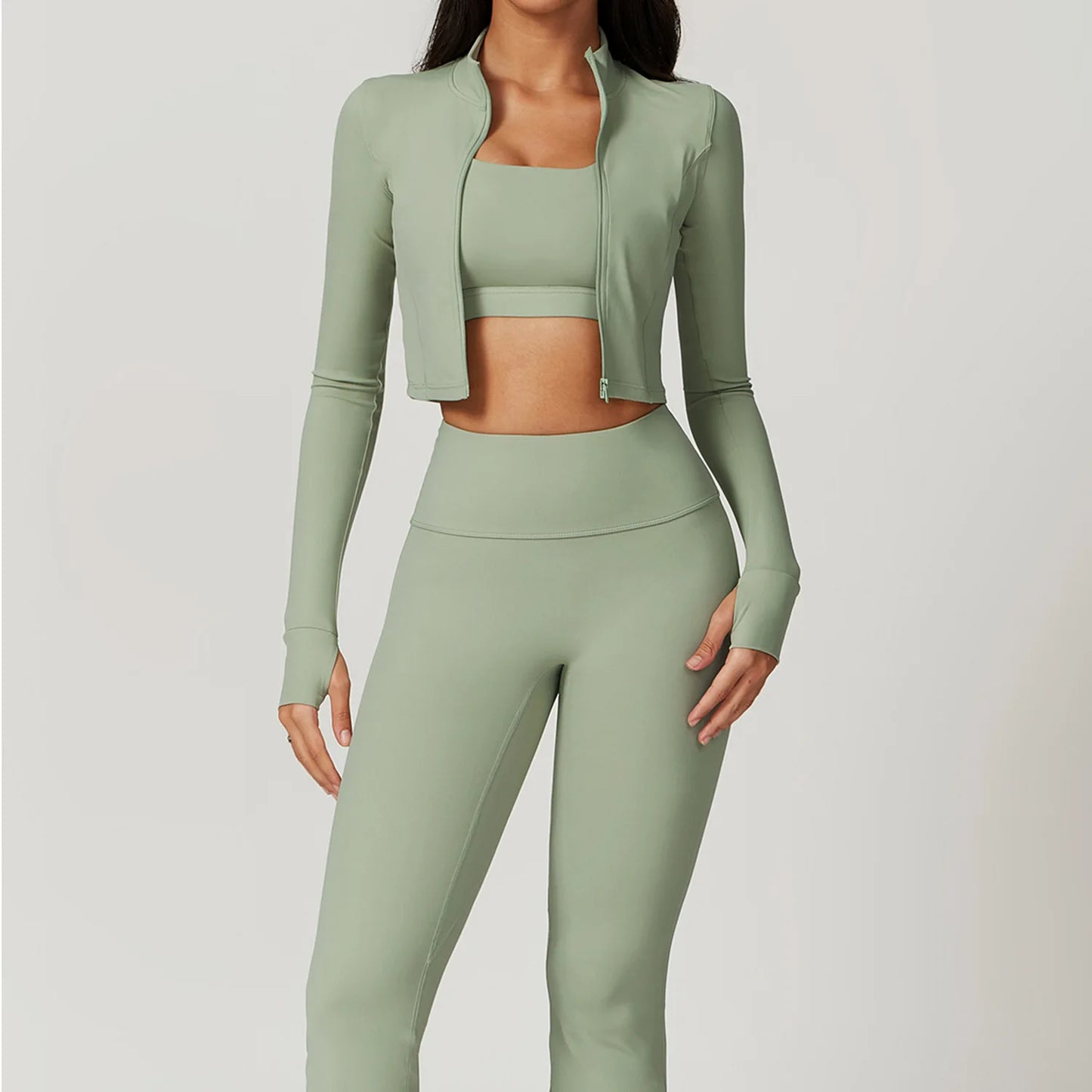 Yoga Set 3PCS  Sports Bra ，Jacket， Leggings