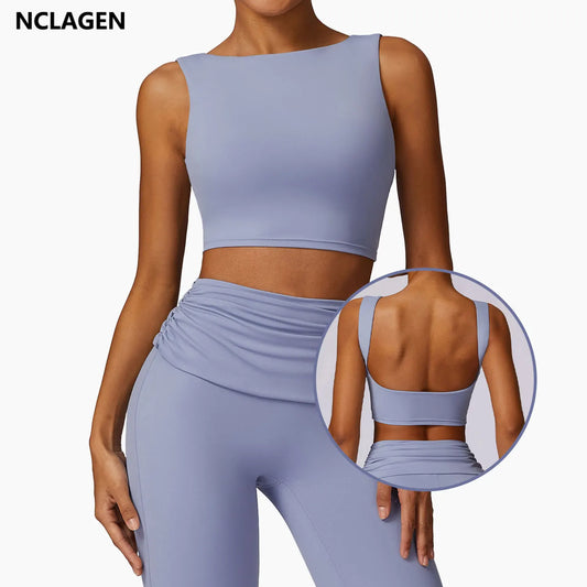 Sports Bra  Open Back Yoga Breathable Slim Fit  Tank Top With Removable Pads