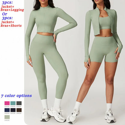 Yoga Set 3PCS  Sports Bra ，Jacket， Leggings