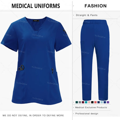 Anti-Wrinkle  Washable Medical Scrubs Sets Blouse Pockets Straight Pants