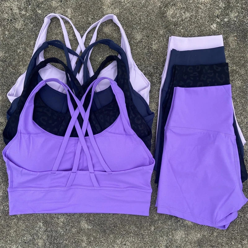 Yoga Set 2 Piece Cross Back Bra Top High Waist Shorts