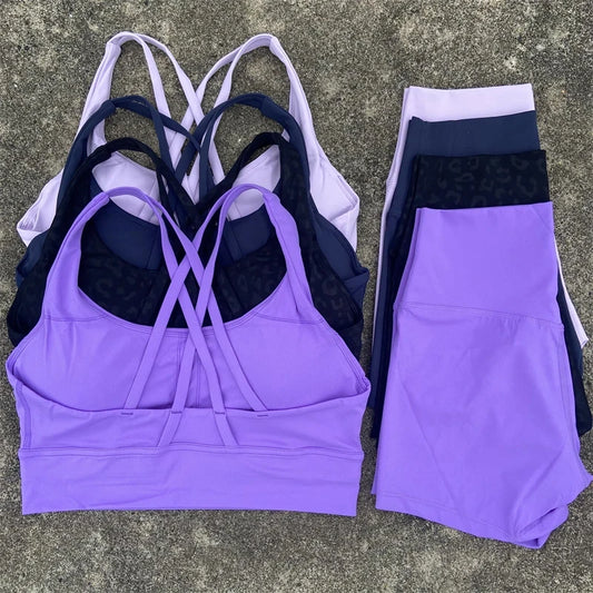 Yoga Set 2 Piece Cross Back Bra Top High Waist Shorts