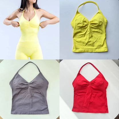 Strappy Yoga Top - Backless  Built-in Bra & Removable Cups for Running