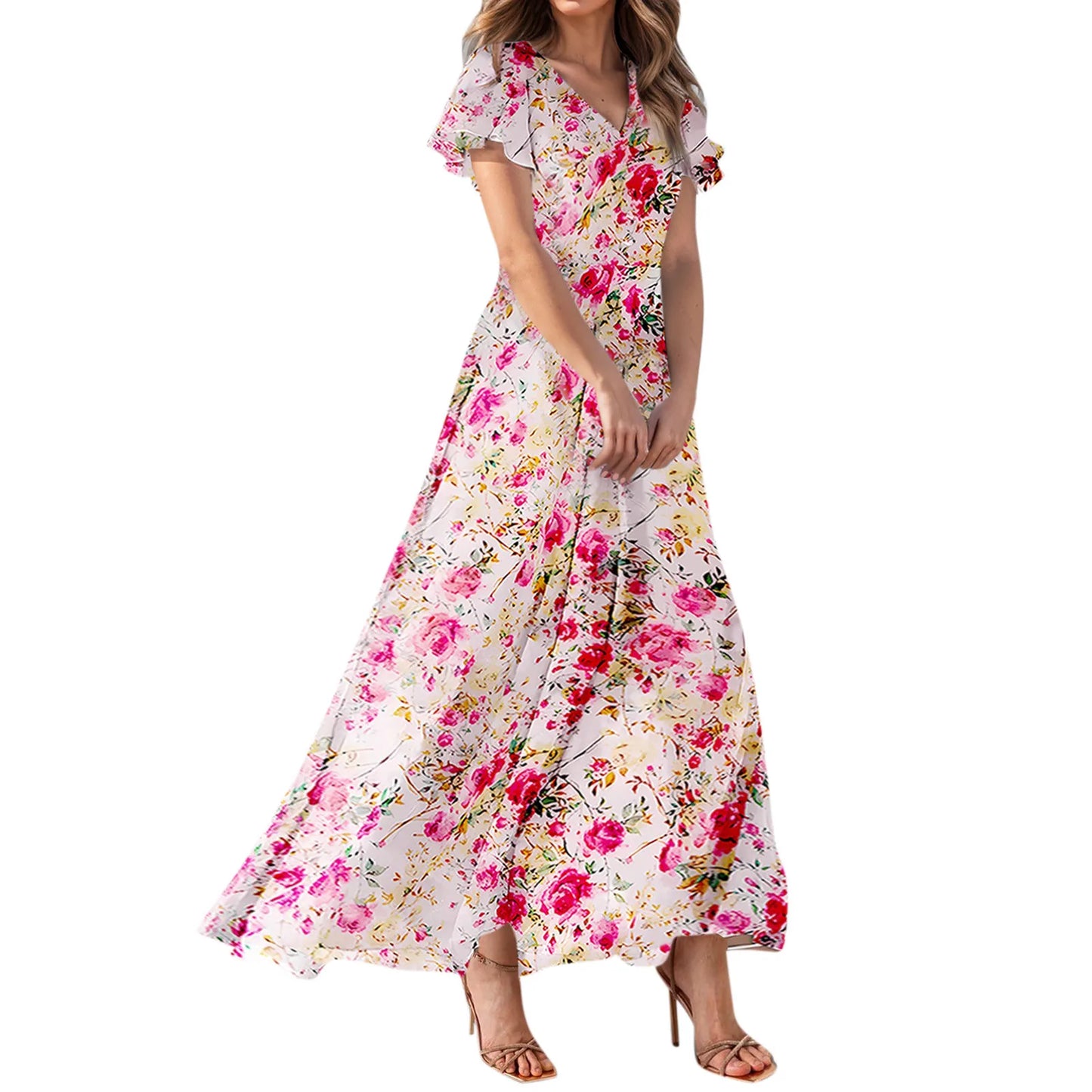 Short Sleeve Maxi Dresses Cute Floral