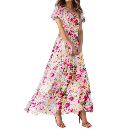 Short Sleeve Maxi Dresses Cute Floral
