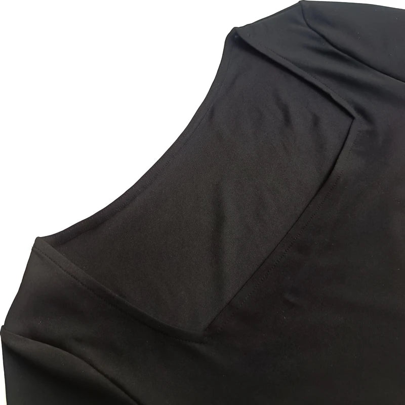 Short Sleeve Bodysuits  Square-Cut Collar Solid Bodycon