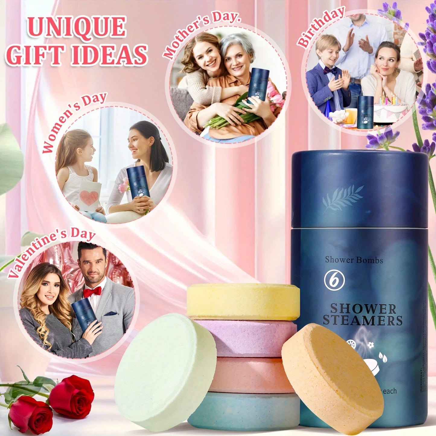 6-Pack Aromatherapy Shower Steamers 6 Scents Bath Bombs Self-Care Essential Oil