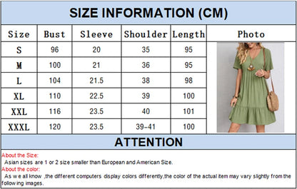 Loose V-neck Short Sleeved Pleated Women Dress