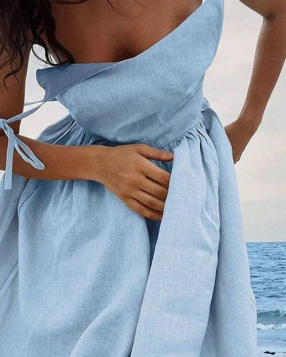 Casual Solid Color Long Dresses Sexy  Backless Party Pleated Dress
