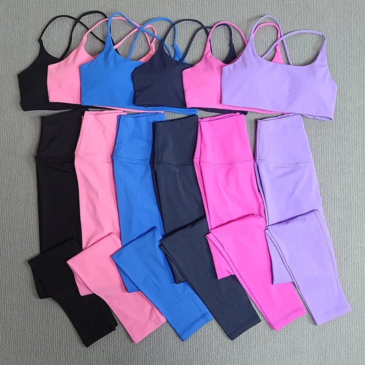 2 Pcs Gym Set Sweat Bra Tops Compression Leggings