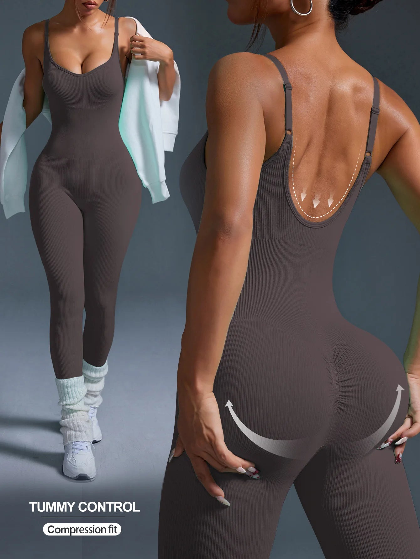 One-piece Seamless  Yoga Jumpsuit Sexy Back