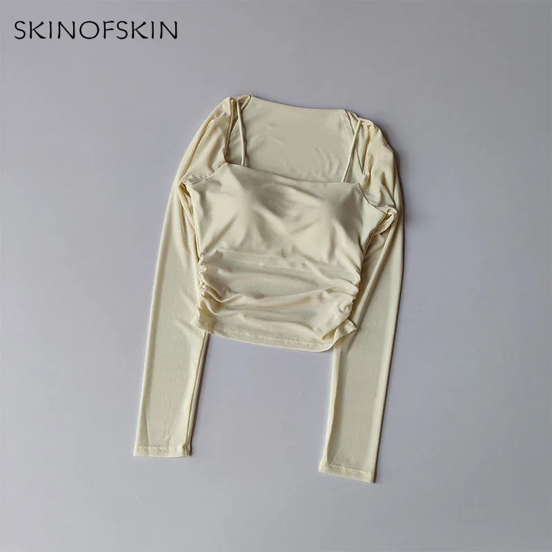 Women Sports Tops Fixed Chest Pads  Long Sleeves