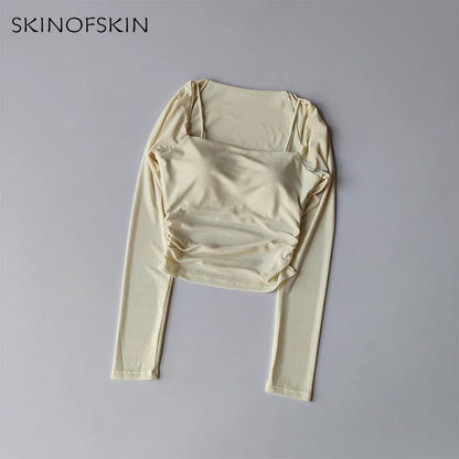 Women Sports Tops Fixed Chest Pads  Long Sleeves