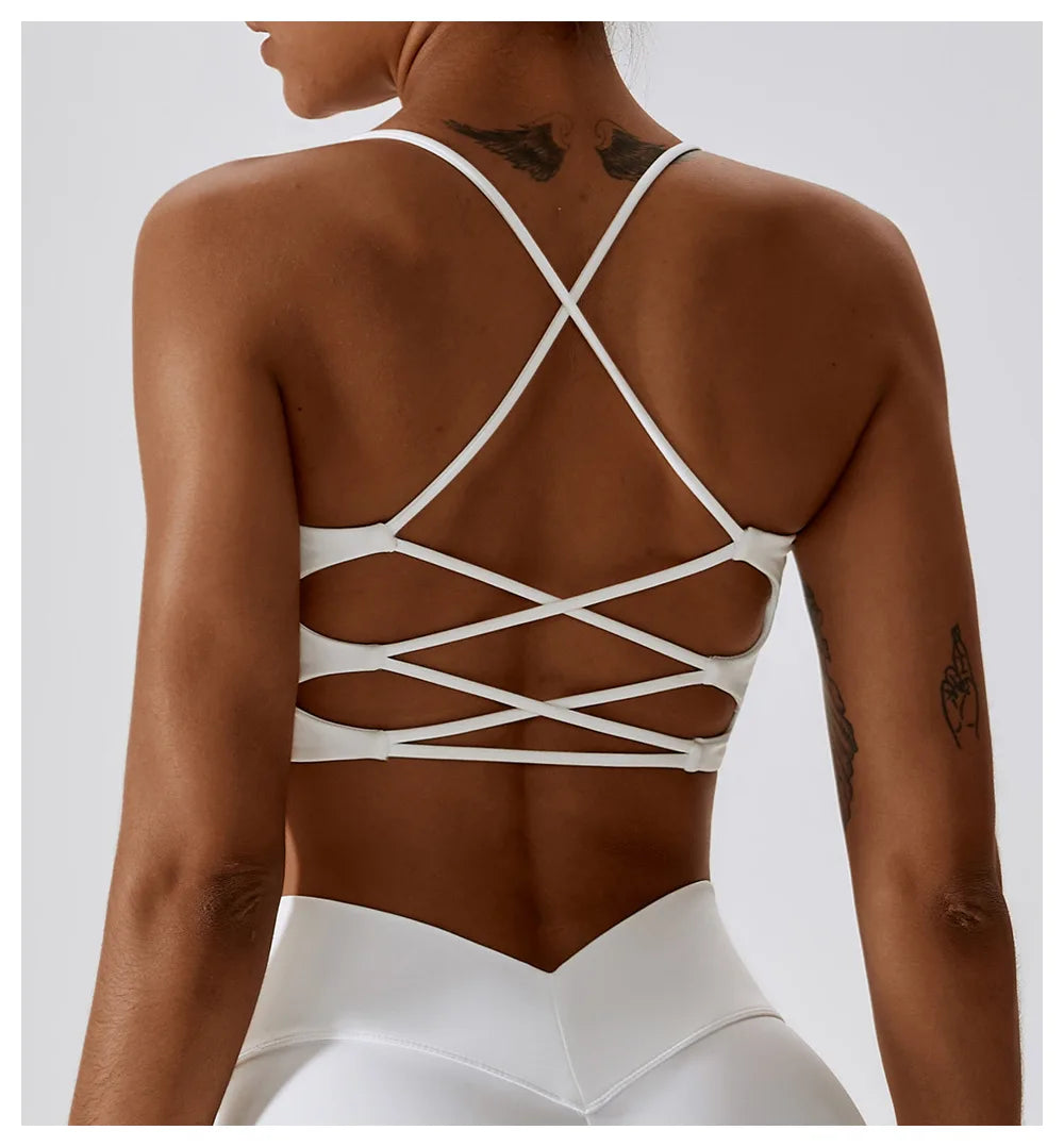 U-Shaped Multi-Strap Cross Back Sports Bra Top