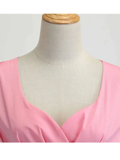 Pink Summer V Neck Vintage Robe Party  Dresses