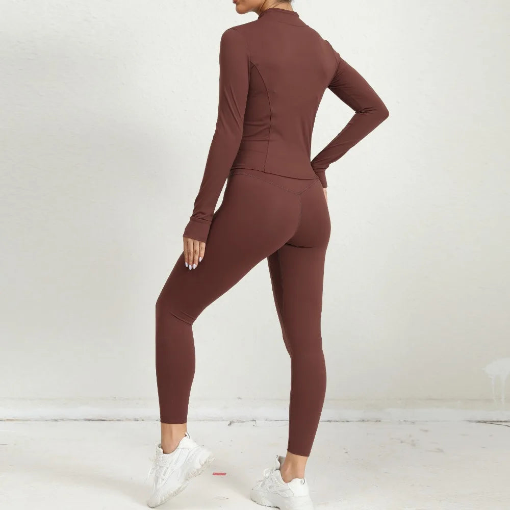 2 Pcs Gym Set  Jacket With Matching Leggings