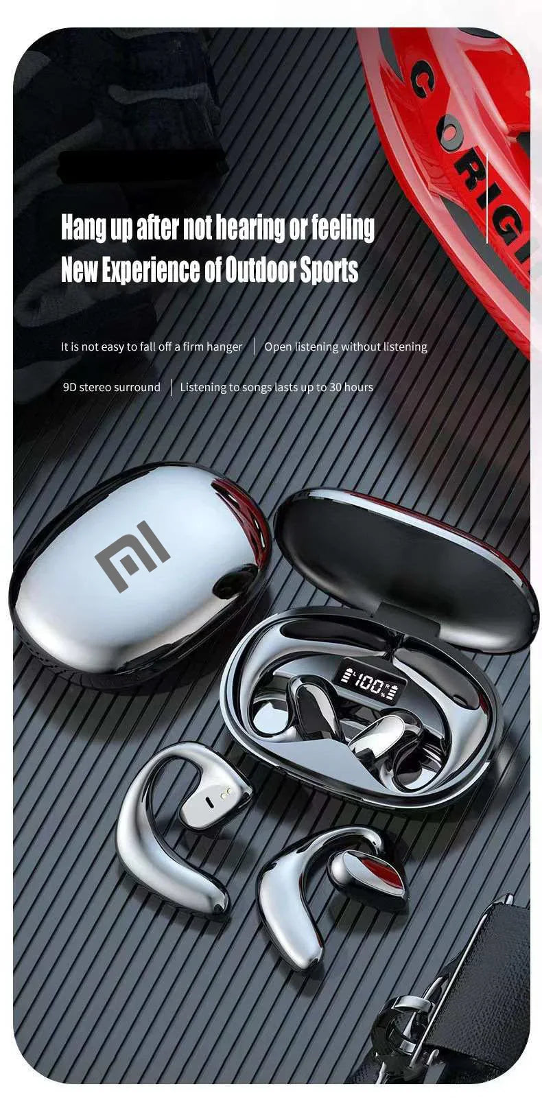 Wireless Earphones Bone Conduction Headset with Mic Sports Hifi Stereo Earbuds Waterproof Noise Reduction Headset